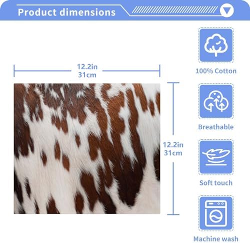 Xigua Cow Brown White Washcloths - 2 Pack 12x12 Inches