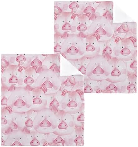 Cute Pigs Xigua Washcloth Set - 2-12 Pcs 12x12in Washable Durable