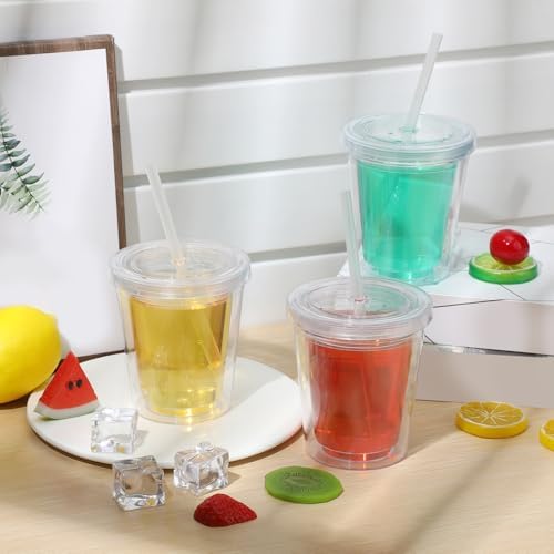 FoldTier 15 Pcs Clear Tumblers with Lid and Straw for Kids