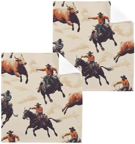 Kigai Cowboys Rodeo Face Towels Soft Absorbent 12x12