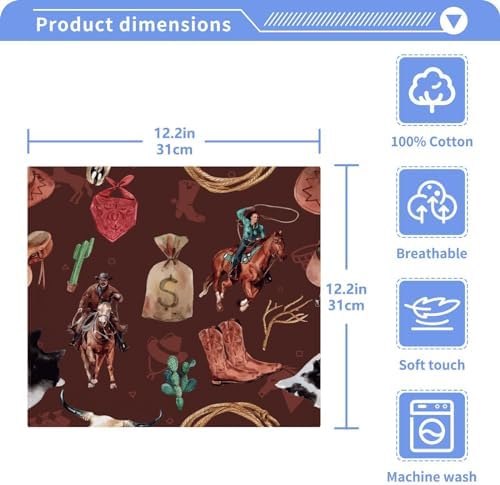 FUGIDOG Wild West Washcloths Set of 2 12x12 Inch