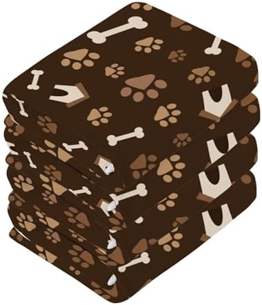 ALAZA Brown Footprints and Bones Washcloths Set 2 Pack
