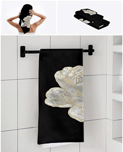 Abstract White Floral Towel Set for BathroomKitchen and More