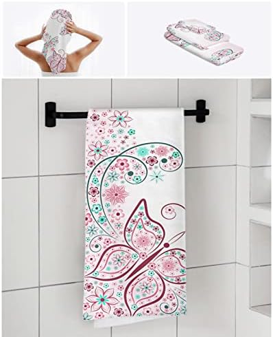ZOE GARDEN Pink Green Spring Flower Line Bathroom Towel Set 3-PC