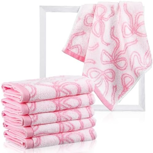 6 Pack Pink Bow 13x13 Cotton Washcloths