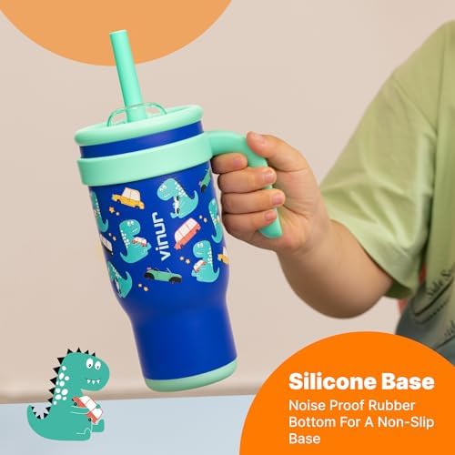 VINUR Kids Tumbler Dinosaur 17 oz Leak Proof with Handle and Straw Lid