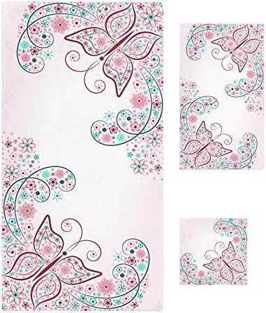 ZOE GARDEN Pink Green Spring Flower Line Bathroom Towel Set 3-PC