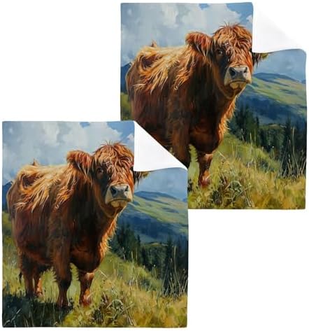 Highland Cow Washcloth Set Soft 12x12 Reusable Bath Towels for Home Travel