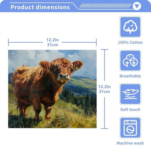 Highland Cow Washcloth Set Soft 12x12 Reusable Bath Towels for Home Travel