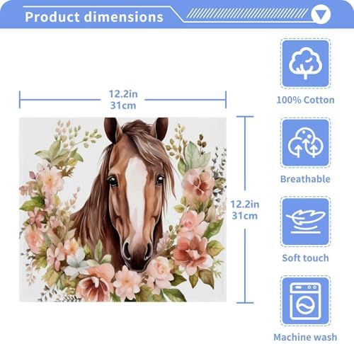 ALAZA Horse with Flowers Washcloths 12x12 2 Pack