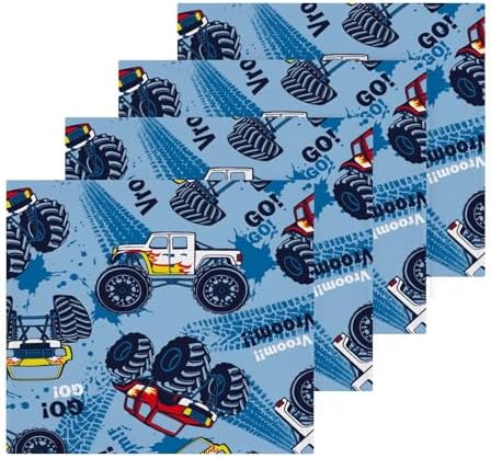 SUABO Soft Cotton Bath Washcloth Monster Truck Cars Design for Kids