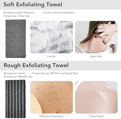 Exfoliating Washcloth Shower Towel - 2 Pack for Back and Body