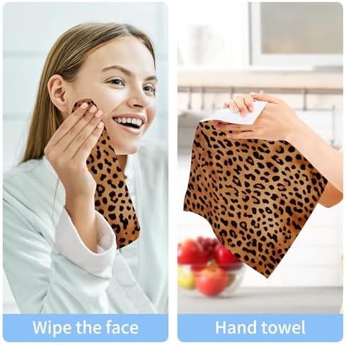 Leopard Print Washcloth 2-Pack Soft Cotton for Bathroom Gym Spa Hotel