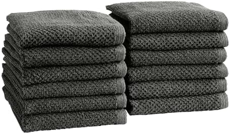 Dark Grey Washcloth - 100 Cotton 12-Pack 13x13 - Soft Absorbent Durable