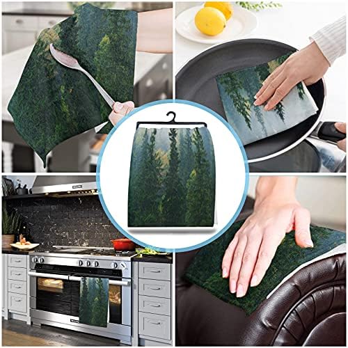 2Pack Microfiber Kitchen Towels autumn forest misty landscape 18x28 inch