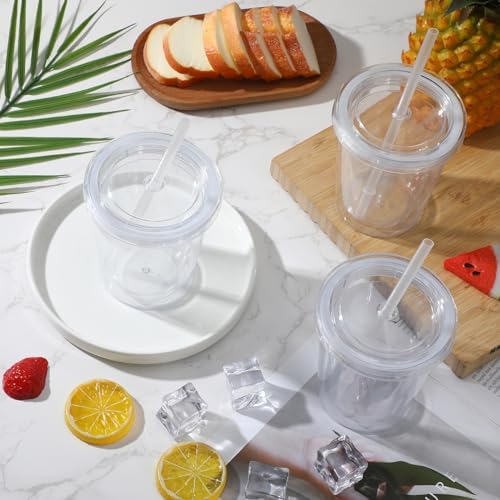 FoldTier 15 Pcs Clear Tumblers with Lid and Straw for Kids