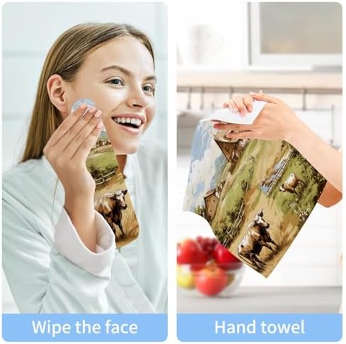 12x12 Soft Farm Animal Face Towels 2-Piece Absorbent Xigua