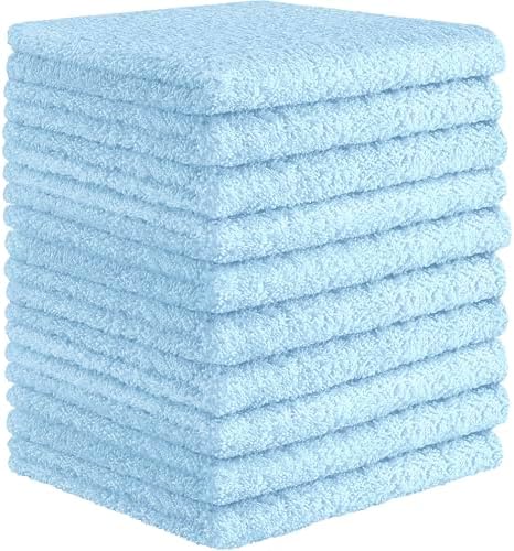 Luxurious 10-Pack Washcloths Soft Absorbent Baby Blue 12x12