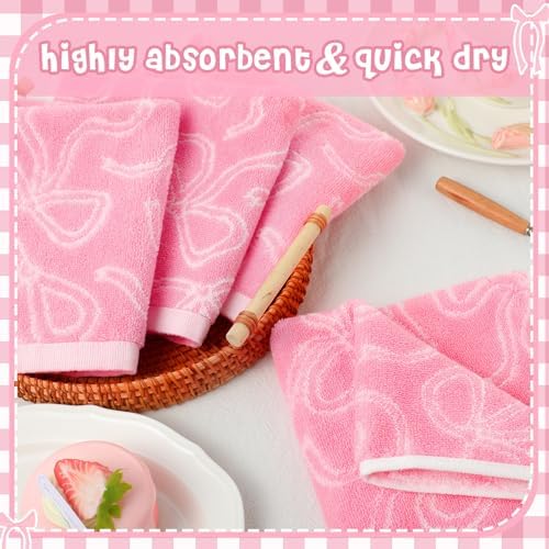 6 Pack Pink Bow 13x13 Cotton Washcloths