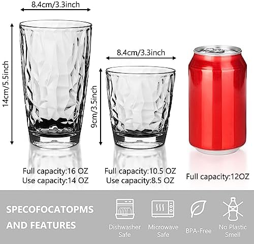 Topsky Reusable Plastic Cups Shatter-Proof Unbreakable Tumblers 10-16 oz