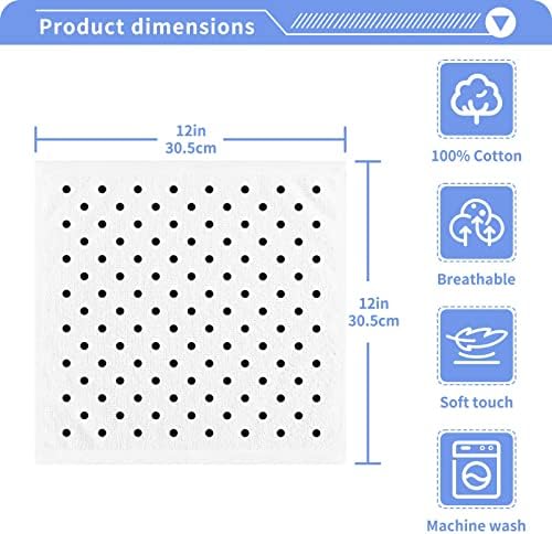 Linqin Cotton Washcloths Black Polka Dots 12x12 Pack of 2