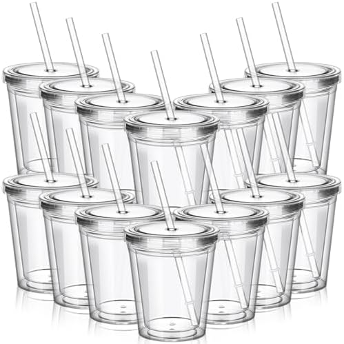 FoldTier 15 Pcs Clear Tumblers with Lid and Straw for Kids