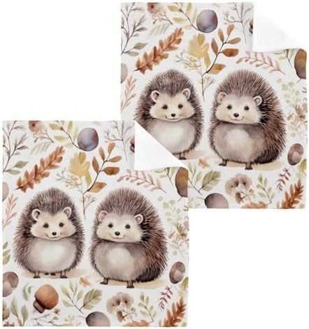 Kigai Cute Hedgehog Washcloth Set 2-12x12 Pure Cotton Soft Absorbent_homekitchenbath