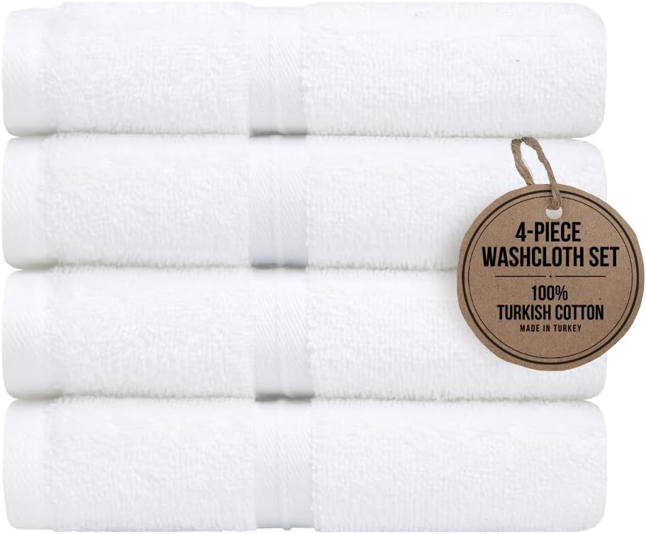 Cotoniche Luxury Extra Soft Washcloths Set of 4 - Hotel Quality 12x12 White