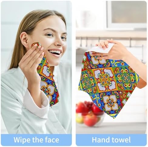 Kigai Mexican Talavera Tile Washcloth Set