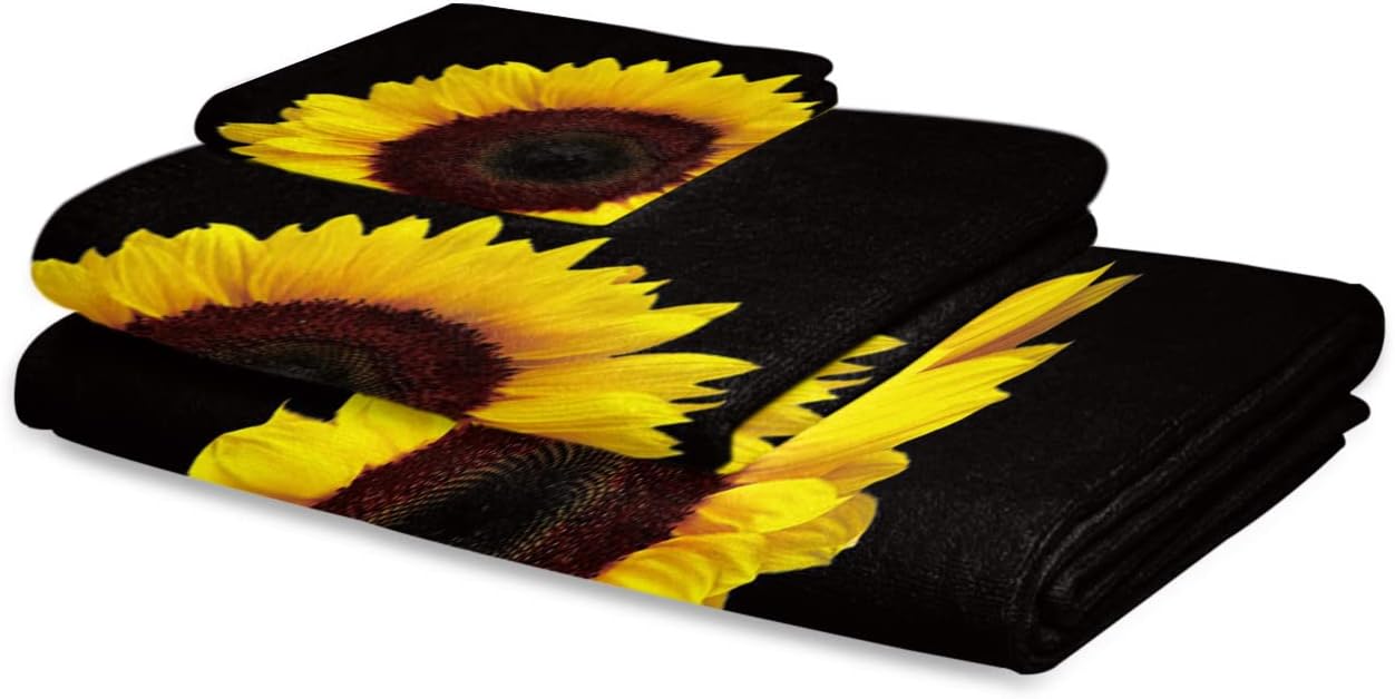 Luxury Black Sunflower Towel Set for Home Kitchen