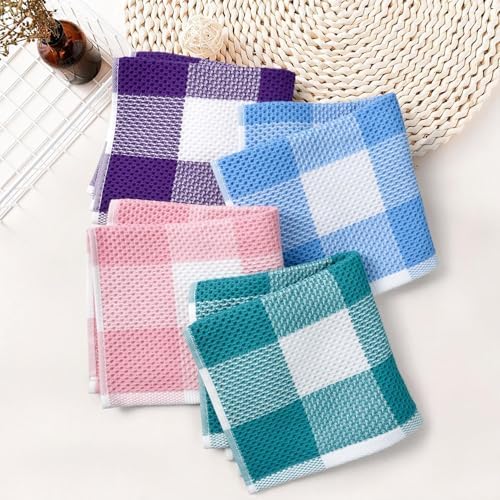 Cleanbear 4-Piece BUFFALO CHECK Face Towels for Showering