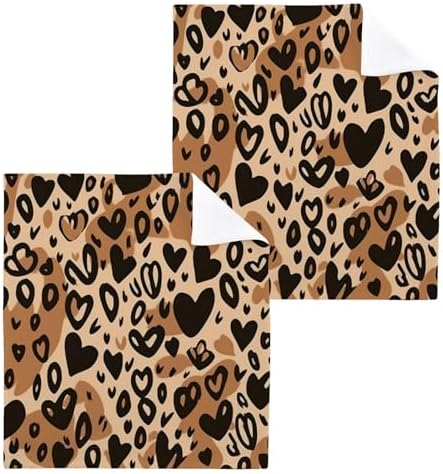 Leopard Heart 12x12 Soft Cotton Washcloths Set