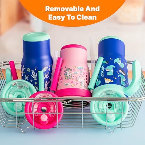 VINUR Kids Tumbler Dinosaur 17 oz Leak Proof with Handle and Straw Lid