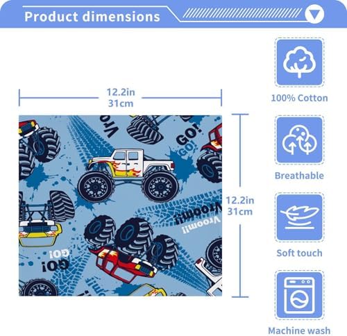 SUABO Soft Cotton Bath Washcloth Monster Truck Cars Design for Kids