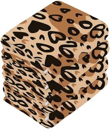 Leopard Heart 12x12 Soft Cotton Washcloths Set
