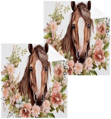 ALAZA Horse with Flowers Washcloths 12x12 2 Pack