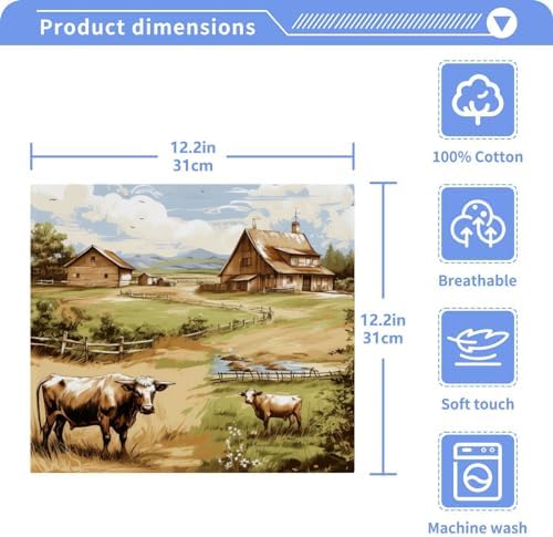 12x12 Soft Farm Animal Face Towels 2-Piece Absorbent Xigua