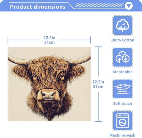 WELLDAY Highland Cattle Washcloths 2 Pack 12x12 Inches