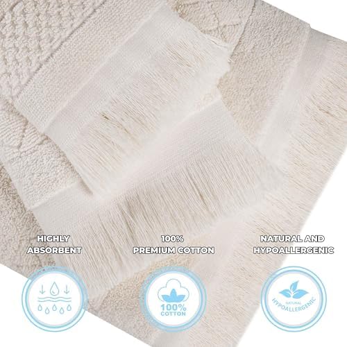 12 Set Cotton Geometric Jacquard Face Towels Eco-Friendly Machine Washable