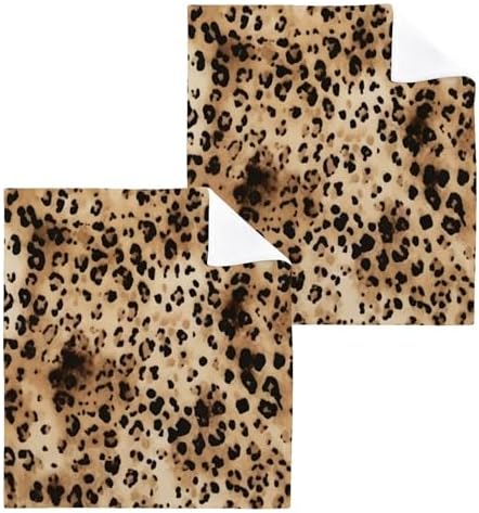 Pure Cotton Leopard Print Reusable Absorbent Face Towels Set - 2-Pack