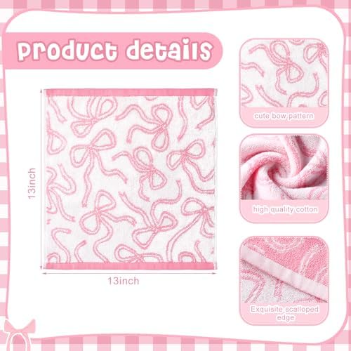 6 Pack Pink Bow 13x13 Cotton Washcloths