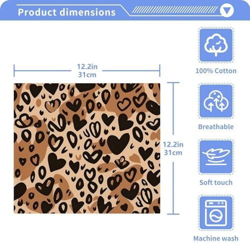 Leopard Heart 12x12 Soft Cotton Washcloths Set