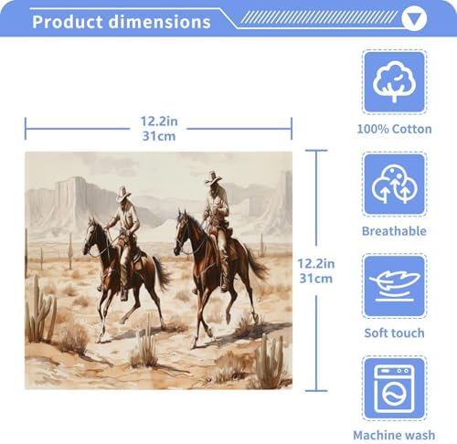 Desert Cowboy Washcloth Set - 12x12 Soft Cotton Reusable Face Hand Towels