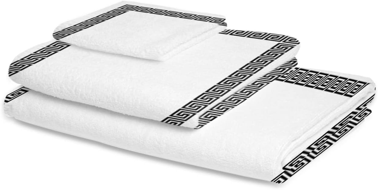 Lsrtoss Black Geometric Bath Towel Set