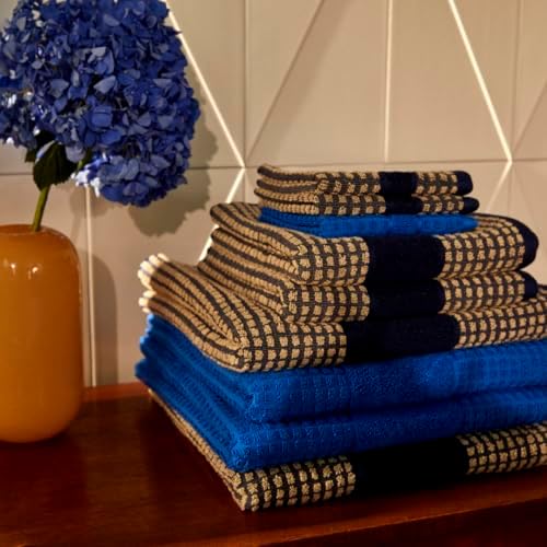Juna Check Series Washcloth Dark BlueSand 12 x 12