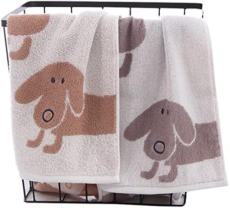 Kissvian 2 Pack Pure Cotton Hand Bath Towel Set with Cartoon Dog Pattern