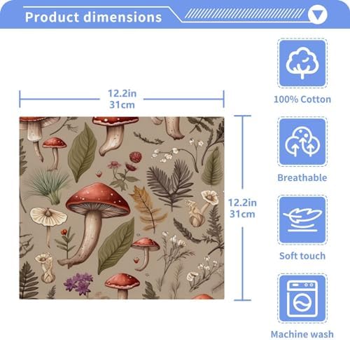 Kigai Mushroom Brown Washcloths 2 Pack 12x12 Inch Soft Cotton Towel