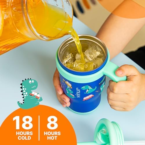 VINUR Kids Tumbler Dinosaur 17 oz Leak Proof with Handle and Straw Lid