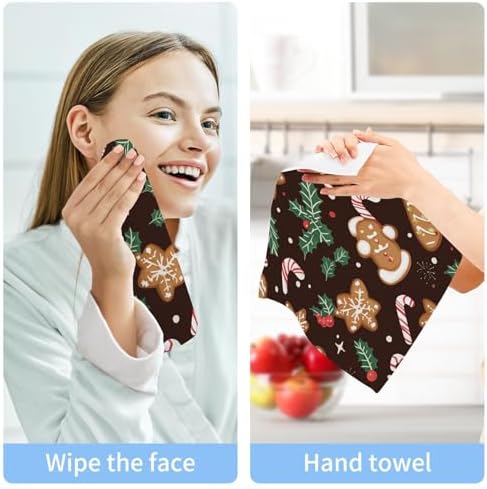 Kigai Christmas Cookie Washcloth Set Soft Absorbent Stylish for Home Travel