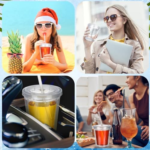 FoldTier 15 Pcs Clear Tumblers with Lid and Straw for Kids